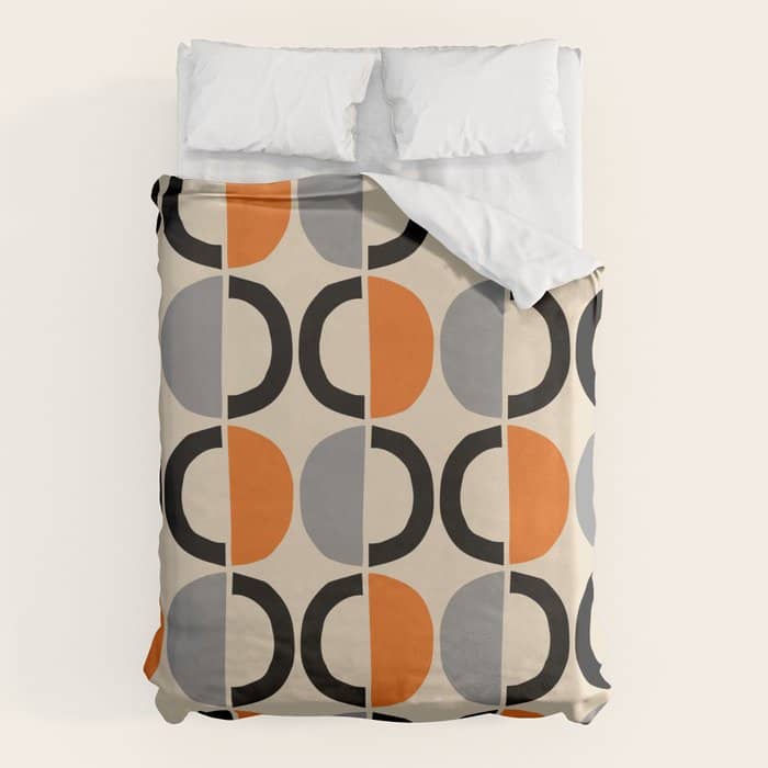 Mid Century Decor 548 Beige Black Gray And Orange Duvet Cover