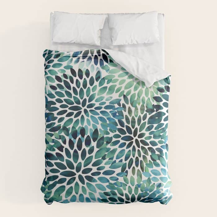 Floral Watercolor, Navy, Blue Teal, Abstract Watercolor Duvet Cover