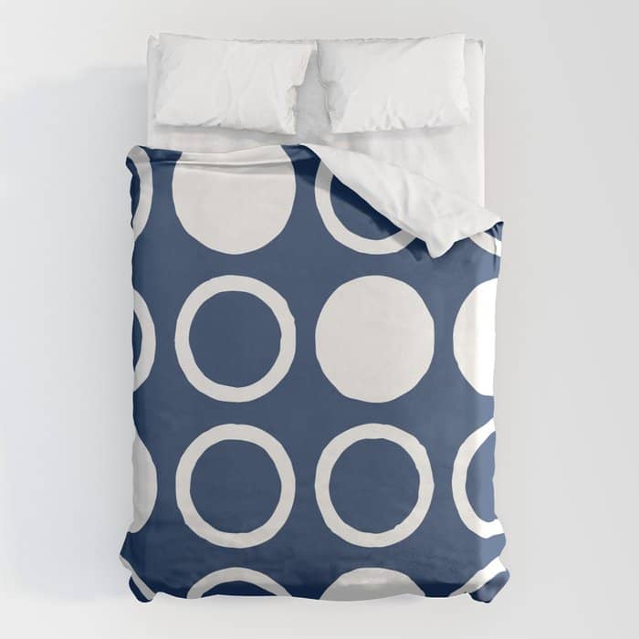 Mid Century Modern Circle And Dot Pattern 240 Navy Blue Duvet Cover