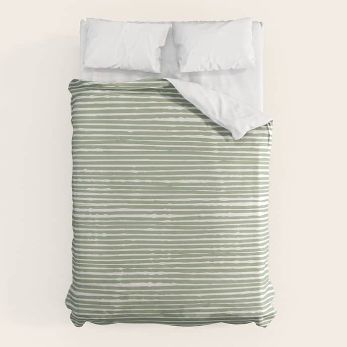 Abstract Stripes, Sage Green, Boho Wall Art Duvet Cover