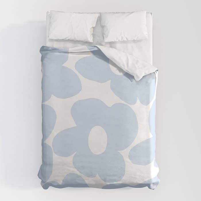 Large Baby Blue Retro Flowers White Background #Decor #Homestorie #Buyart Duvet Cover