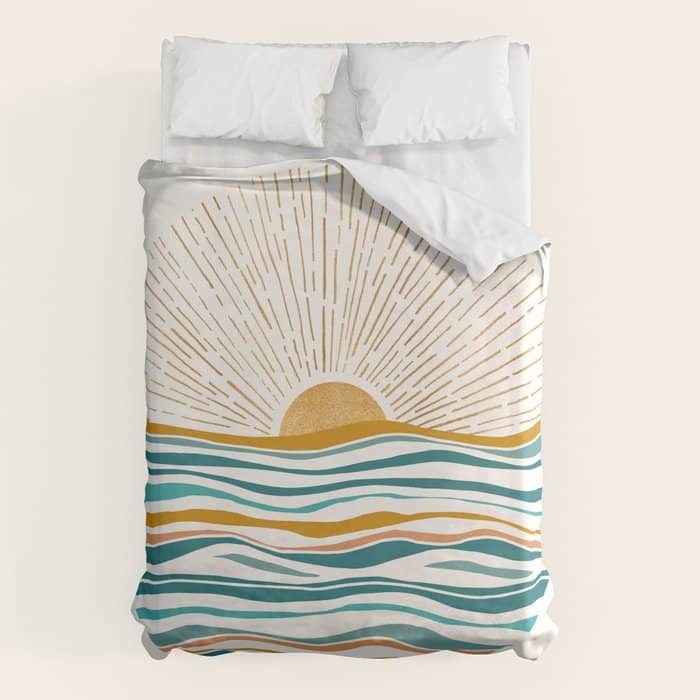 The Sun And The Sea - Gold And Teal Duvet Cover