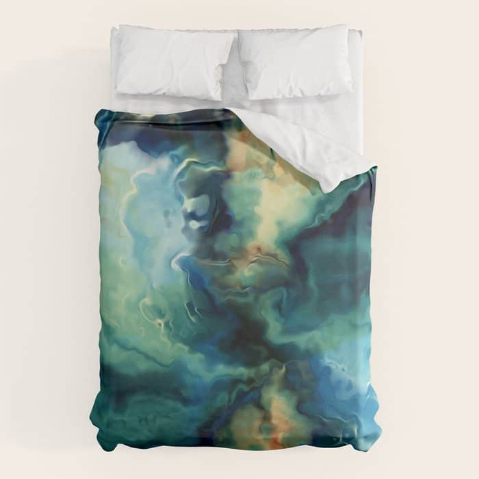 Marbled Ocean Abstract, Navy, Blue, Teal, Green Duvet Cover