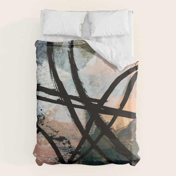 It Comes And Goes [2] - A Black And White Abstract Mixed Media Piece With Pink Details Duvet Cover