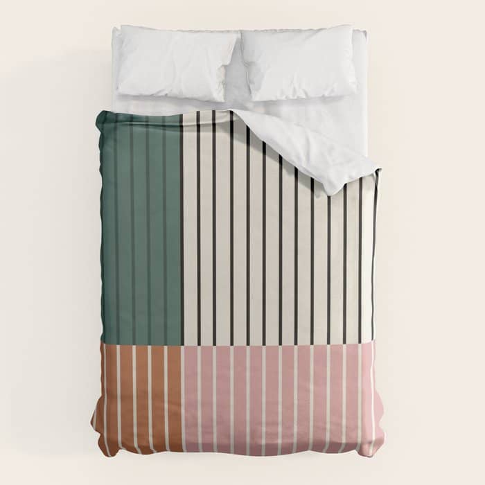 Color Block Line Abstract V Colorful Retro Duvet Cover
