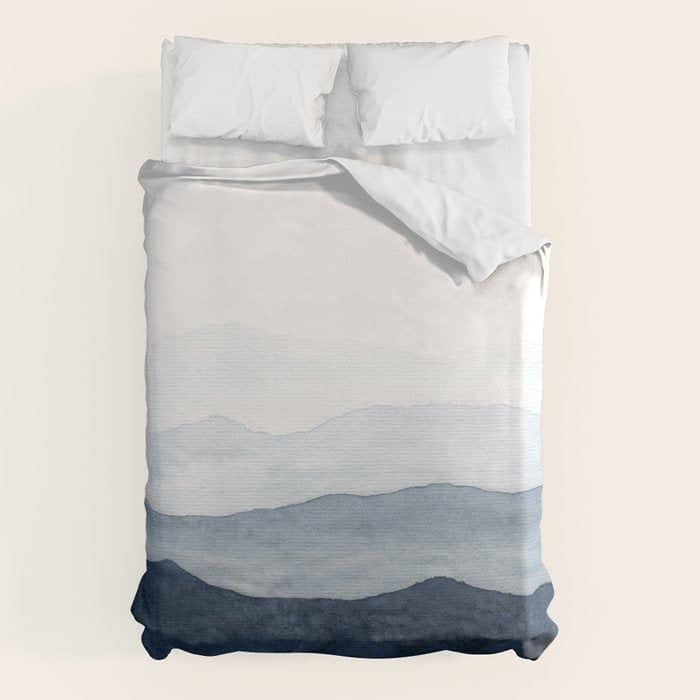 Indigo Abstract Watercolor Mountains Duvet Cover