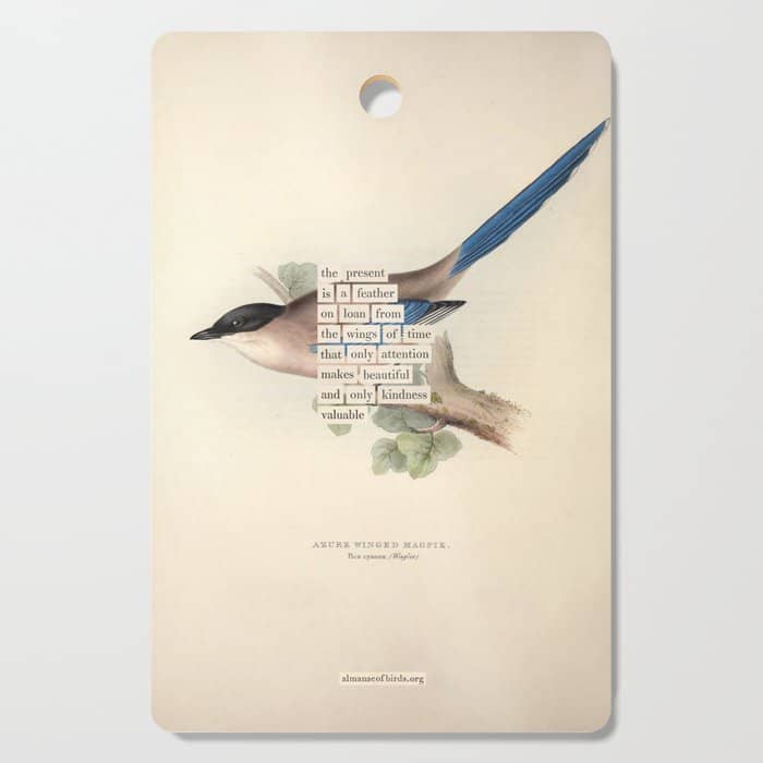 Bird Divinations: Azure Magpie (About: Almanacofbirds.Org) Cutting Board