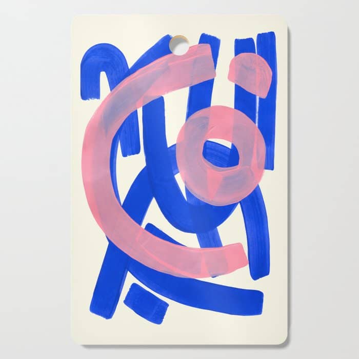 Tribal Pink Blue Fun Colorful Mid Century Modern Abstract Painting Shapes Pattern Cutting Board