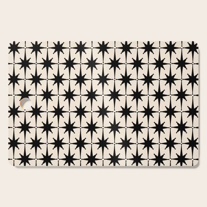 Midcentury Modern Atomic Age Starburst Pattern In Black And Almond Cream Cutting Board