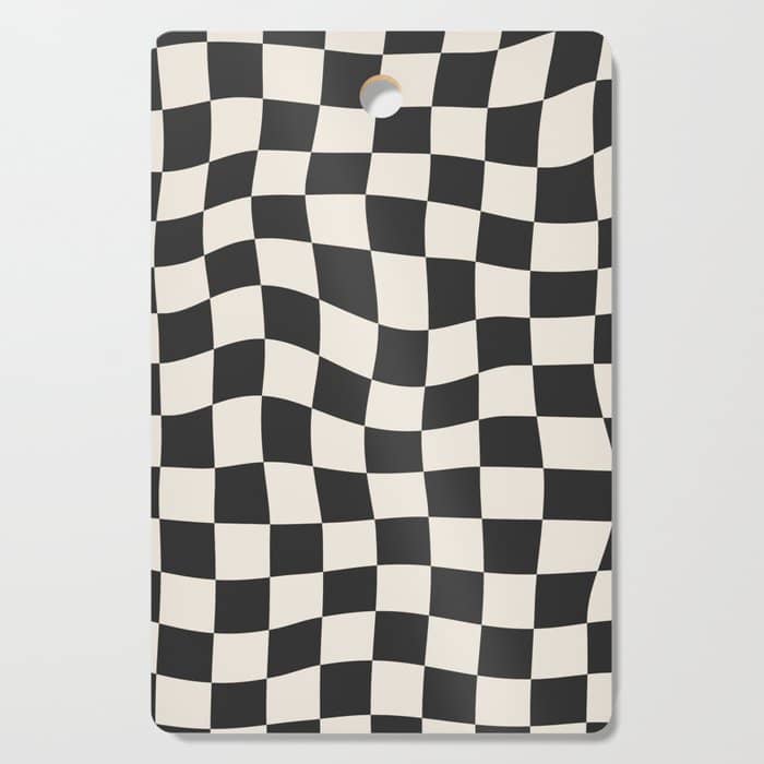 Black And White Wavy Checkered Pattern Cutting Board