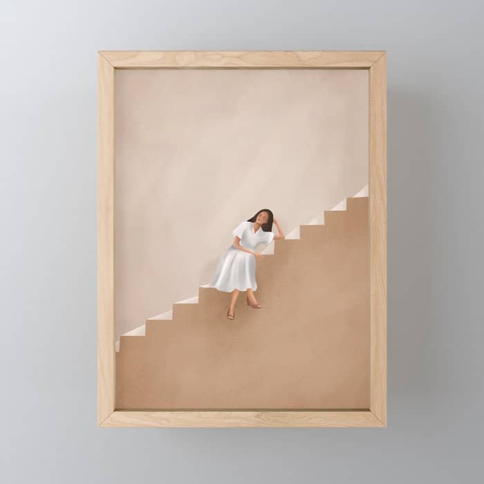 Girl Thinking On A Stairway Mini Art Print