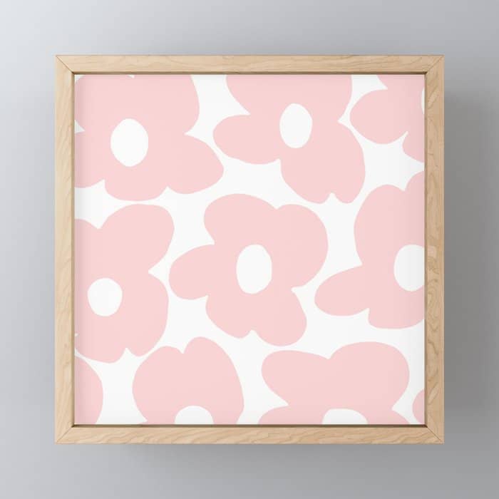 Large Baby Pink Retro Flowers On White Background #Decor #Homestorie #Buyart Mini Art Print