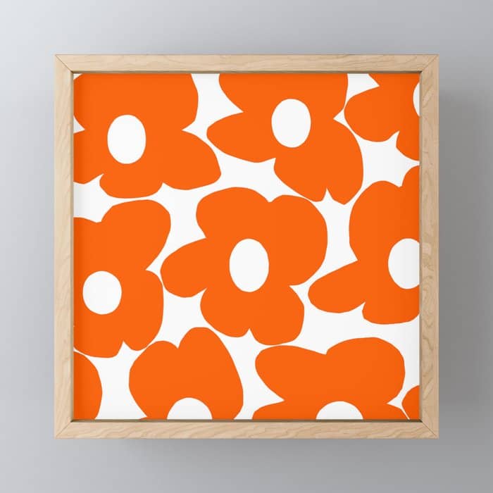 Orange Retro Flowers White Background #Decor #Homestorie #Buyart Mini Art Print