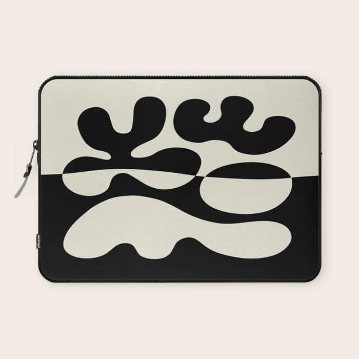 Mid Century Modern Organic Abstraction 235 Black And Ivory White Laptop Sleeve