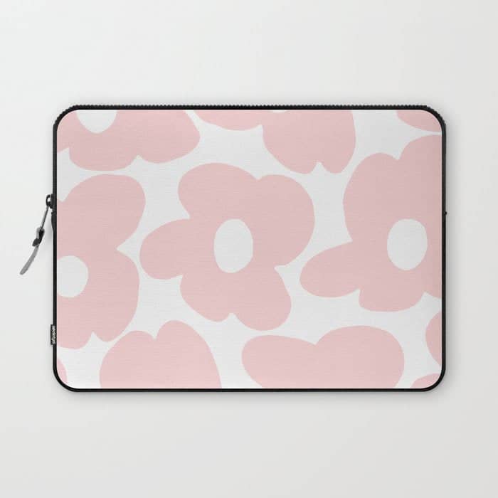 Large Baby Pink Retro Flowers On White Background #Decor #Homestorie #Buyart Laptop Sleeve