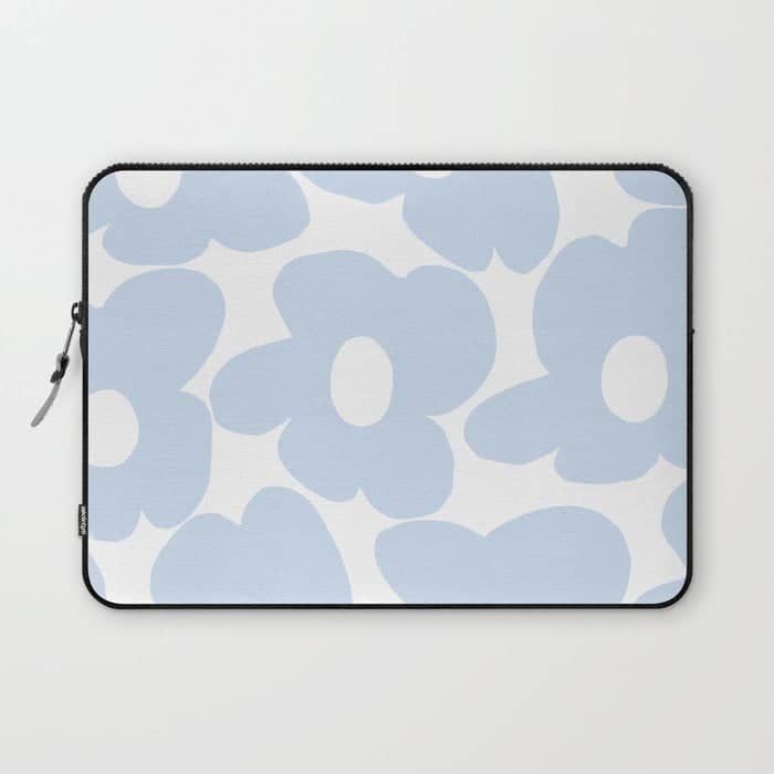 Large Baby Blue Retro Flowers White Background #Decor #Homestorie #Buyart Laptop Sleeve