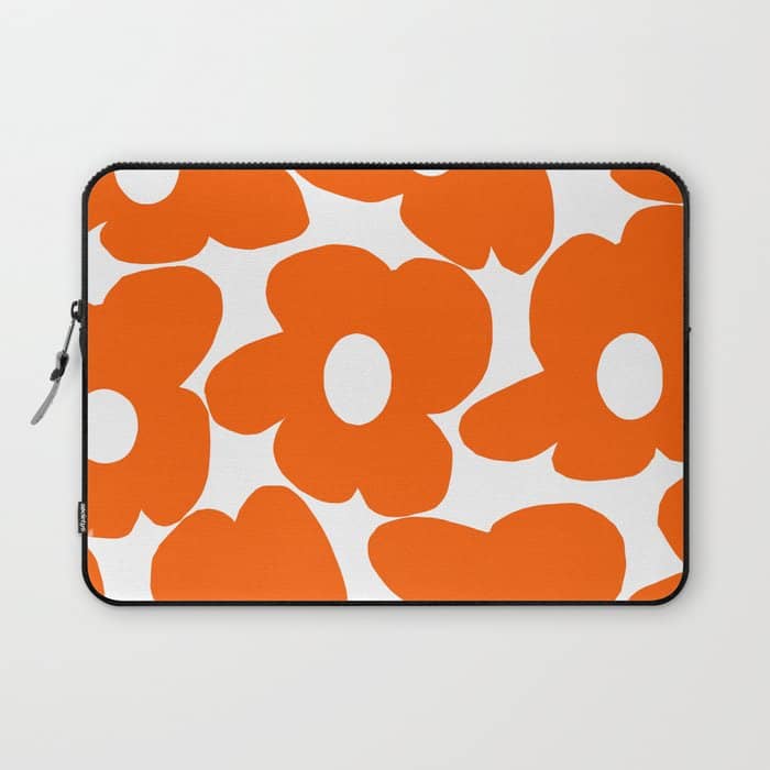 Orange Retro Flowers White Background #Decor #Homestorie #Buyart Laptop Sleeve