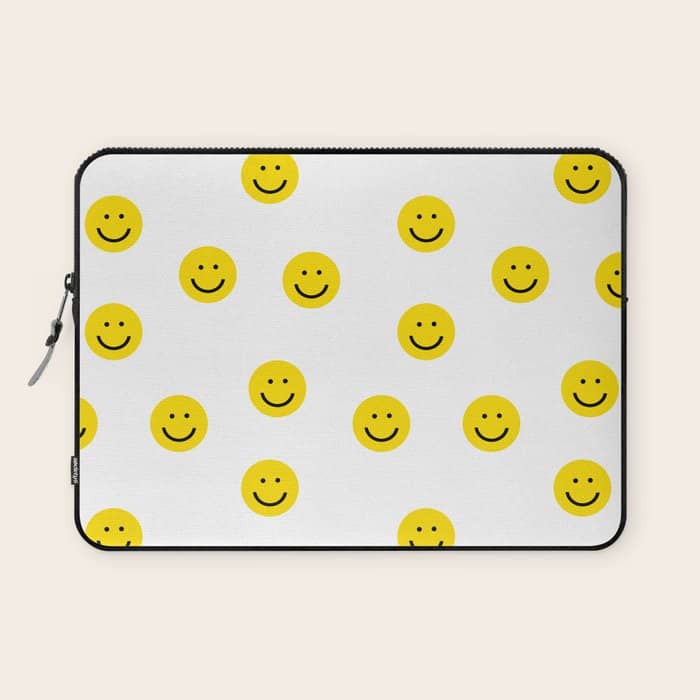 Smiley Faces White Yellow Happy Simple Smiley Pattern Smile Face Kids Nursery Boys Girls Decor Laptop Sleeve