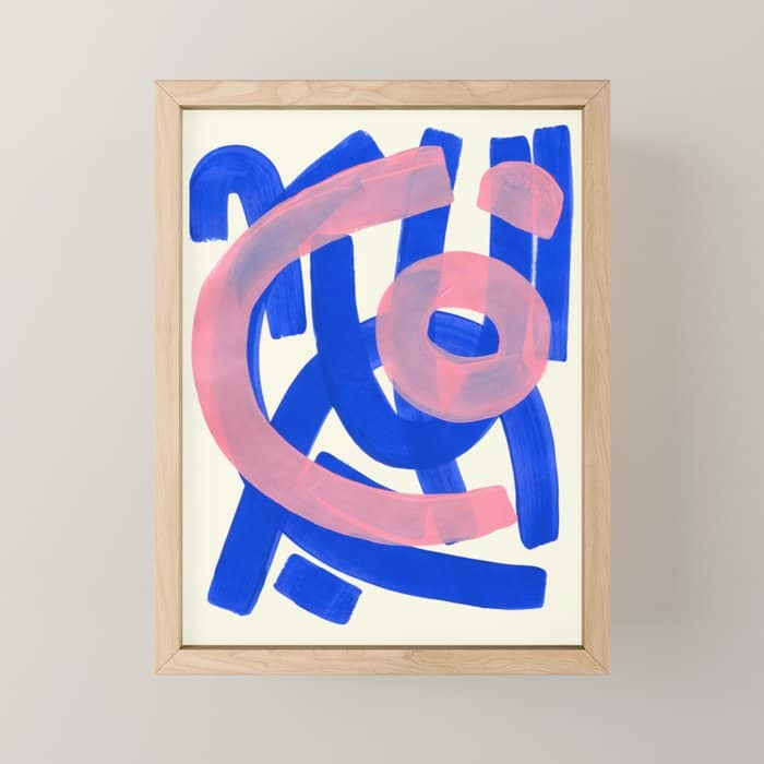 Tribal Pink Blue Fun Colorful Mid Century Modern Abstract Painting Shapes Pattern Mini Art Print