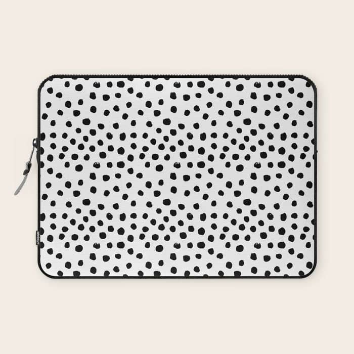 Preppy Black And White Dots Minimal Abstract Brushstrokes Painting Illustration Pattern Print Laptop Sleeve