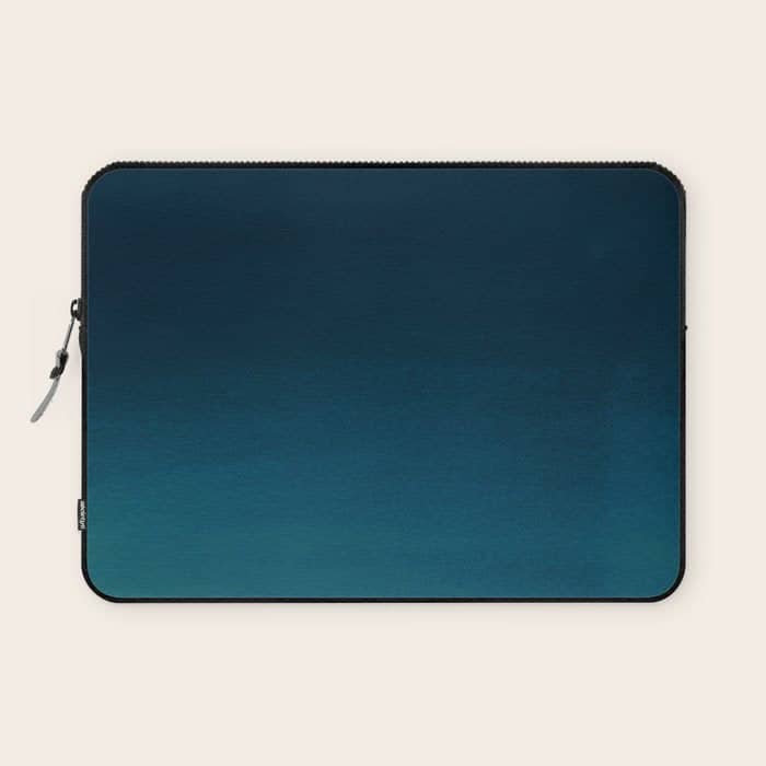 Navy Blue Teal Hand Painted Watercolor Paint Ombre Laptop Sleeve