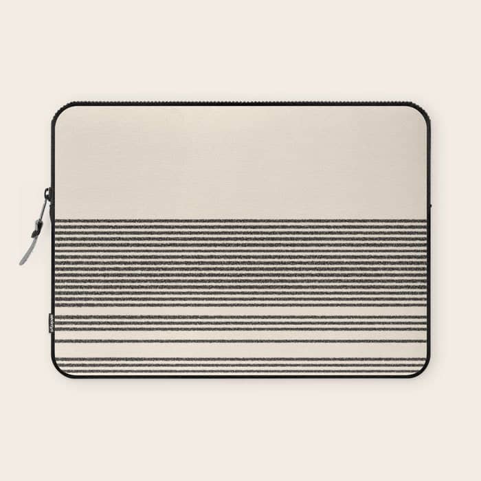 Organic Stripes - Minimalist Textured Line Pattern In Black And Almond Cream Laptop Sleeve