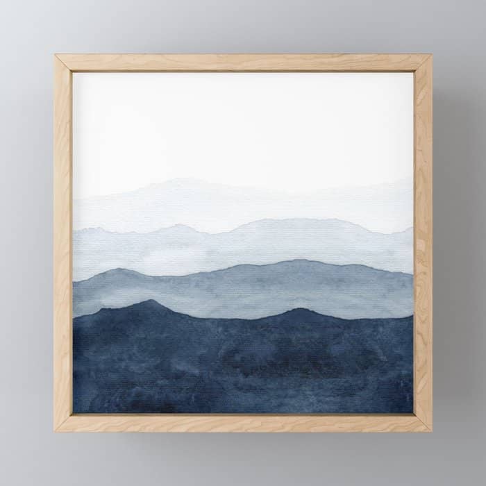 Indigo Abstract Watercolor Mountains Mini Art Print