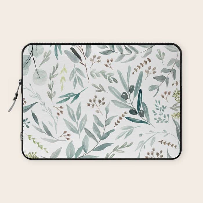 Botanical Eucalyptus Leaves Pattern Laptop Sleeve