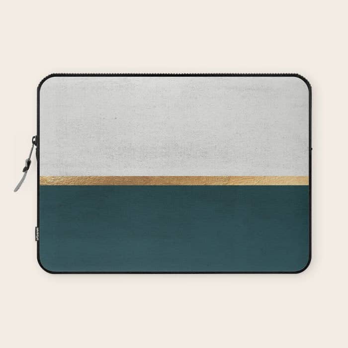 Deep Green, Gold And White Color Block Laptop Sleeve