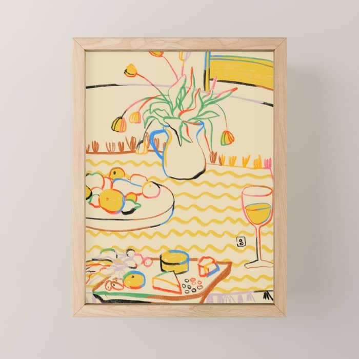 Yellow Tulips, Wine And Cheese Mini Art Print