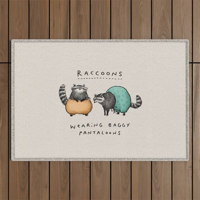Raccoons Wearing Baggy Pantaloons Outdoor Rug