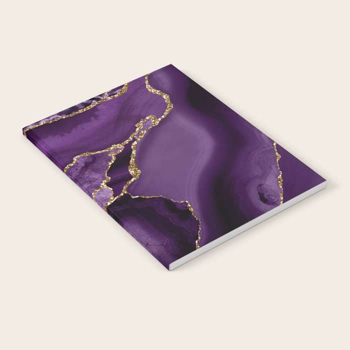 Glamour Purple Bohemian Watercolor Marble With Glitter Veins Notebook
