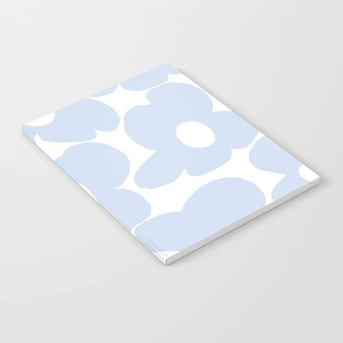Large Baby Blue Retro Flowers White Background #Decor #Homestorie #Buyart Notebook