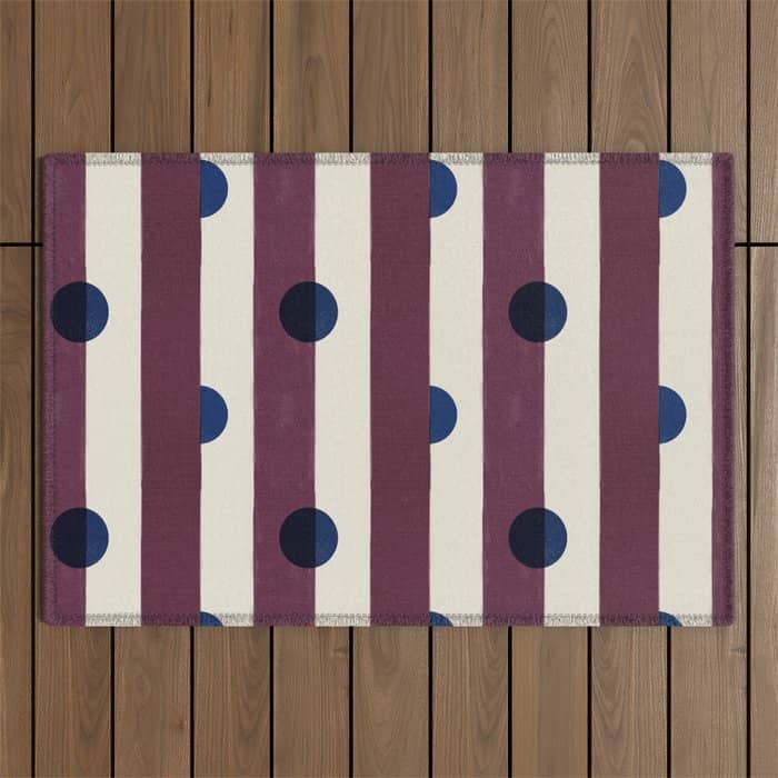 Burgundy Stripes And Navy Dots Modern Pattern Outdoor Rug