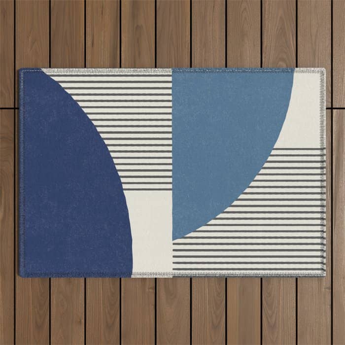 Quarter Circle Lines - Blue Navy  Outdoor Rug