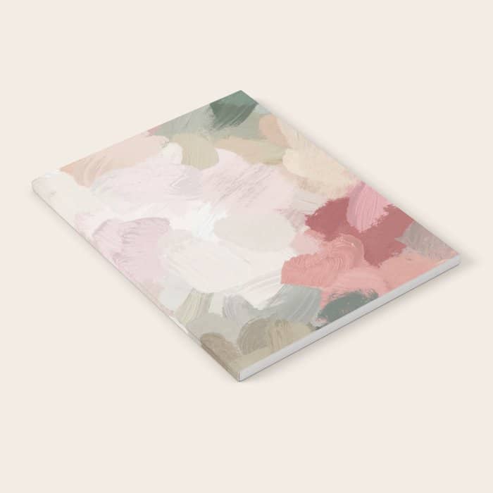 Time To Bloom - Forest Green Fuchsia Blush Pink Abstract Flower Spring Painting Art Notebook