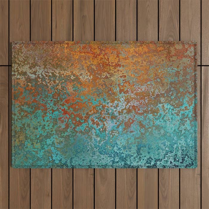 Vintage Copper And Teal Rust Outdoor Rug