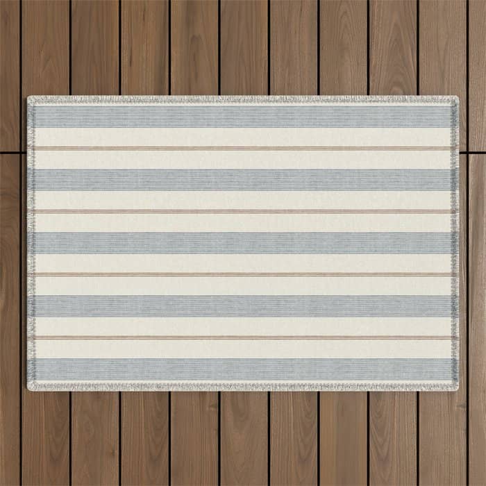 Ivy Stripes - Blue, Rust On Cream Outdoor Rug