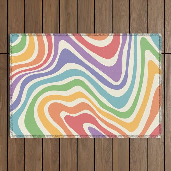 Colorful Rainbow Warp Swirl Lines I Outdoor Rug