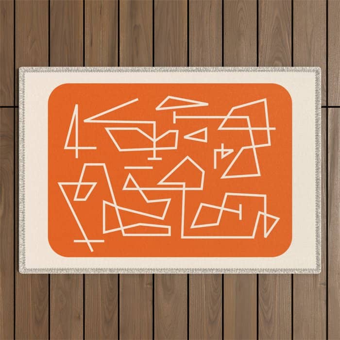 Peripatesis 2 Mid Century Modern Minimalist Line Abstract Orange Outdoor Rug