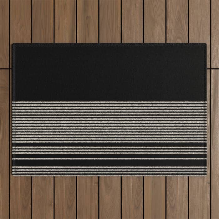 Organic Stripes - Minimalist Textured Line Pattern In Almond Cream And Black Outdoor Rug