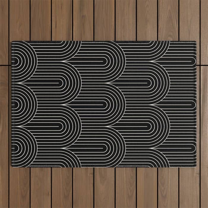 Art Deco Arch Pattern V Black & White Outdoor Rug
