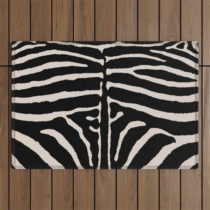 Zebra Wild Animal Print 237 Black And Linen White Outdoor Rug