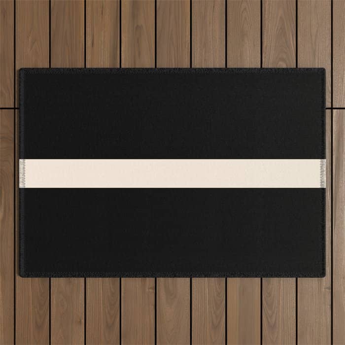Single Stripe Minimalist Modern Color Block In Almond Cream And Black Outdoor Rug