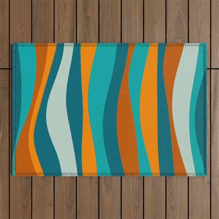 Liquid Stripes In Rust Orange Aqua Turquoise Teal  Outdoor Rug