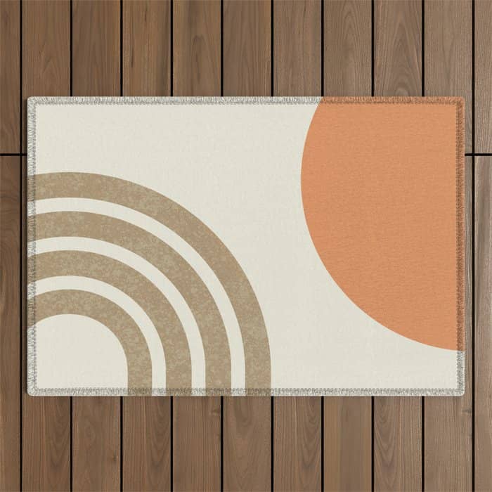 Mid-Century Modern - Orange Sun And Rainbow Outdoor Rug