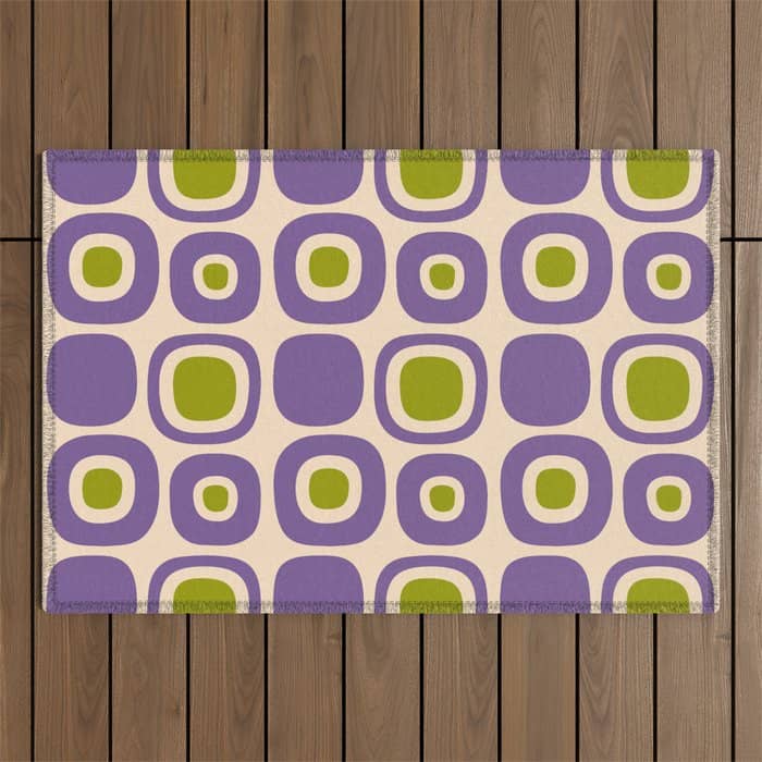 Mid Century Modern Garden Path Pattern 339 Purple And Olive Green Outdoor Rug