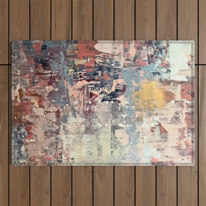 Mirage [1]: A Vibrant Abstract Piece In Pinks Blues And Gold By Alyssa Hamilton Art Outdoor Rug