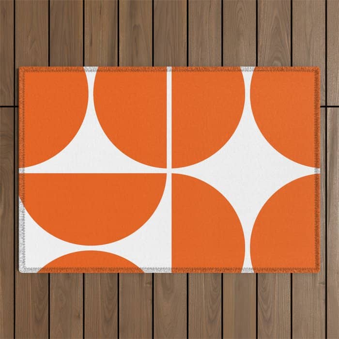 Mid Century Modern Orange Square Outdoor Rug
