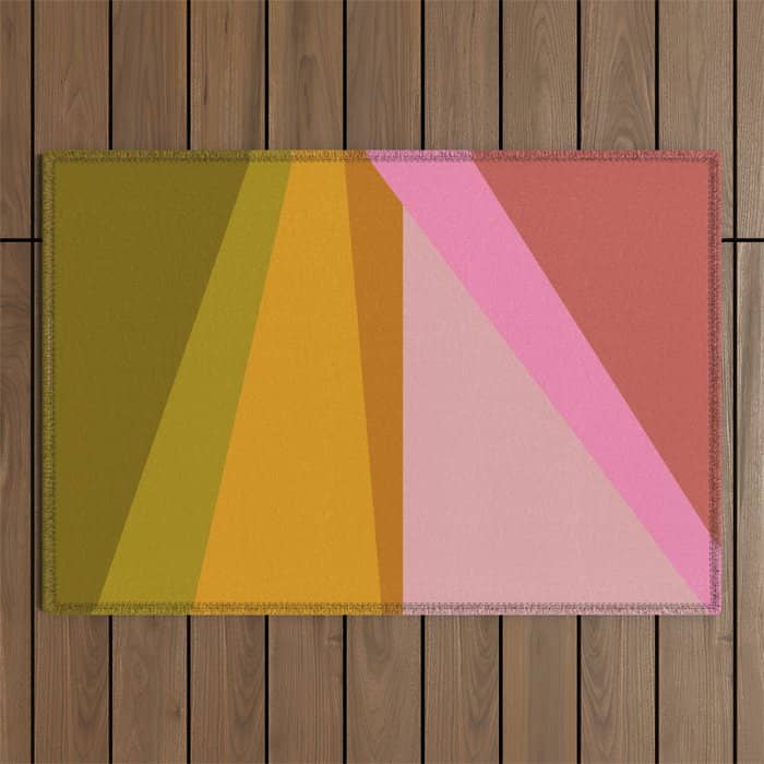 Colorful Geometric Abstract In Pink, Mustard, And Green Outdoor Rug